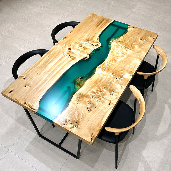 RESINテーブル　ポプラ(杢)　16-2/2-4+15-1/2-8　(W150cm)