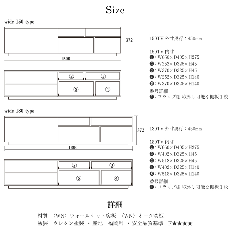 アトリ テレビボード 幅180cm オーク(オーク): テレビボード 一枚板