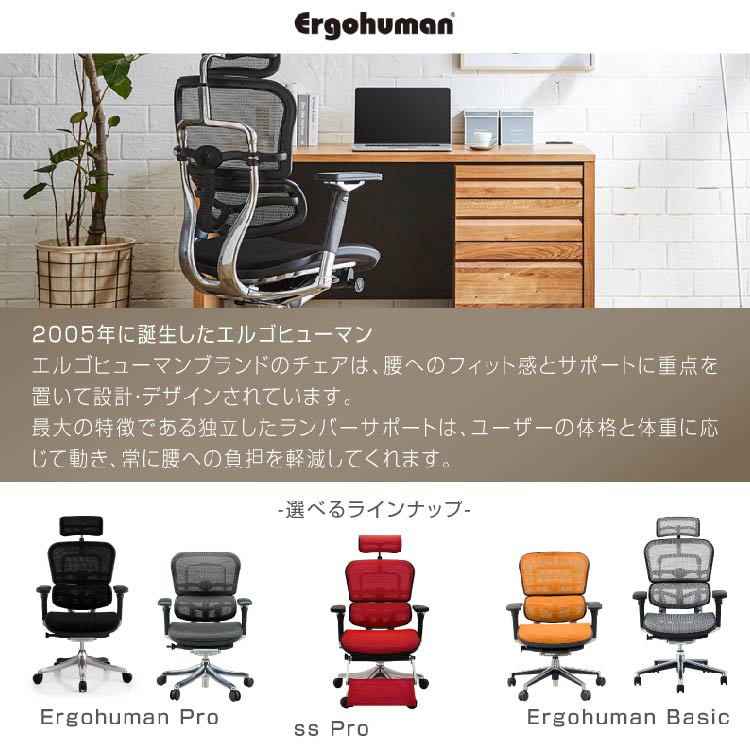 【ショップ】Ergohuman　エルゴヒューマン　プロ　オフィスチェア　ヘッドレスト付 ハイバックチェア
